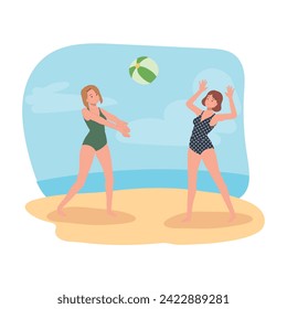 People Enjoying Beachball Game. People Playing beachball on the Beach.