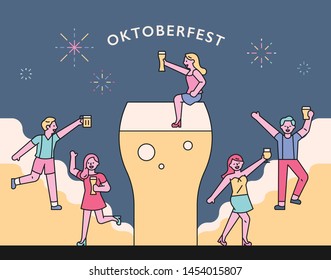 People enjoying beer festivals. Banner Poster Concept Illustration. flat design style minimal vector illustration.