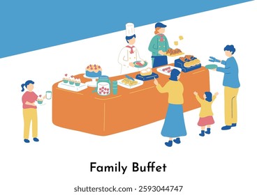 People enjoying a buffet with family