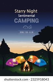 Gente que disfruta acampando en el bosque mientras mira el cielo nocturno