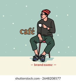 People enjoying coffee. woman holding takeaway paper cups. americano, cappuccino. logo