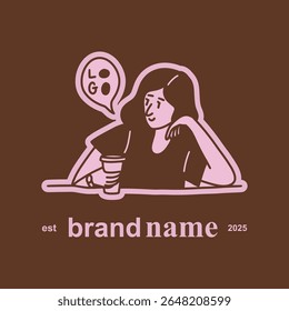 People enjoying coffee. woman holding takeaway paper cups. americano, cappuccino. logo