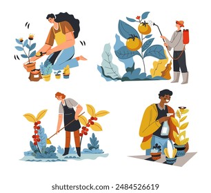 People Enjoying Gardening vector illustration