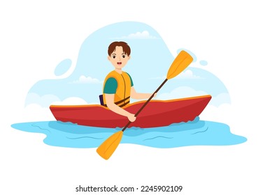 People Enjoying Rowing Illustration with Canoe and Sailing on River or Lake  in Active Water Sports Flat Cartoon Hand Drawn Template