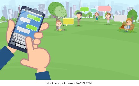 A lot of people enjoying SMS in the park wide size vector image