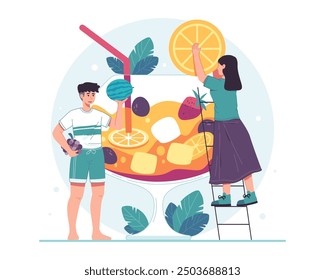 People enjoying summertime. People make refreshing drinks in summer. Concept of summer holidays vector illustration