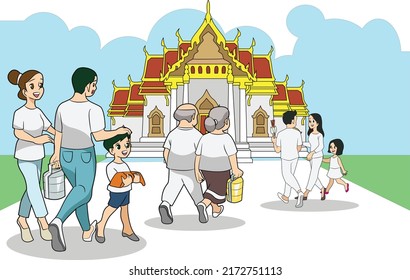 people entering the temple to make merit