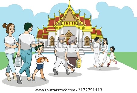people entering the temple to make merit