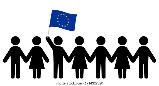 People with european union flag holding hands