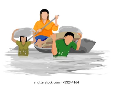 people evacuate from flood vector design