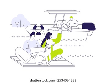 People evacuation abstract concept vector illustration. Process of people evacuation after flood, natural disaster in process, ecology industry, emergency help, climate change abstract metaphor.