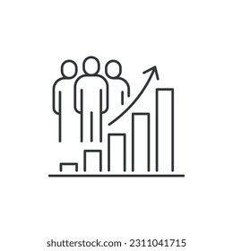 people evolution chart, population growth icon, increase social development, global demography, thin line symbol on white background - icon vector