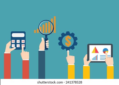 People Examining Economic Statistic. Financial Examiner. Vector Illustration.