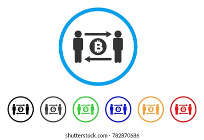 People Exchange Bitcoin Coin rounded icon. Style is a flat gray symbol inside light blue circle with additional colored variants.