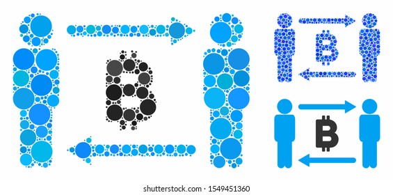People exchange Bitcoin composition of small circles in variable sizes and color tints, based on people exchange Bitcoin icon. Vector random circles are composed into blue composition.