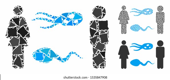 People exchange microbes mosaic of unequal pieces in various sizes and color tinges, based on people exchange microbes icon. Vector ragged pieces are composed into collage.