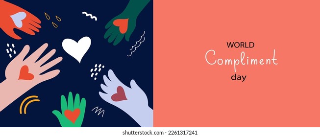 People exchange positive emotions and messages, compliment day, celebrating poster modern flat vector illustration