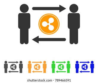 People Exchange Ripple Coin icon. Vector illustration style is a flat iconic people exchange ripple coin symbol with grey, yellow, green, blue color versions. Designed for web and software interfaces.