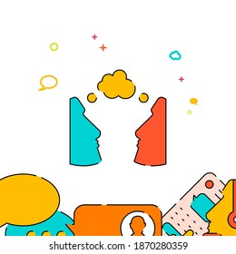 La gente intercambia pensamientos con ícono vectorial de línea rellena, ilustración simple, comunicación de la gente relacionada con el borde inferior.