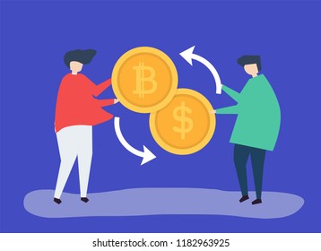 People exchanging bitcoin to dollars