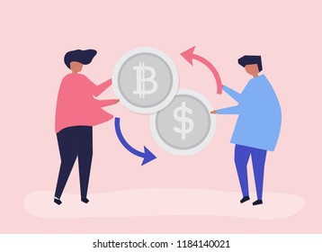 Personas intercambiando bitcoin a dólares