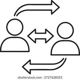 Personas intercambiando información e ideas a través de flechas de interacción directa y circular aisladas sobre fondo blanco