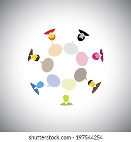 people or executives or employees talking in a meeting - concept vector graphic. This illustration also represents people discussion, brainstorming, online interaction & engagement, group chat