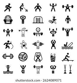 People exercise in gym. Female and male characters leading healthy lifestyle