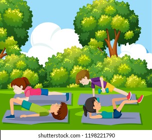 People exercise in the park illustration