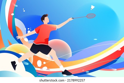 People are exercising by playing badminton in summer, vector illustration