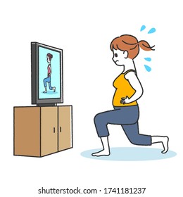 People exercising in front of TV