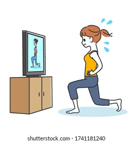 People exercising in front of TV