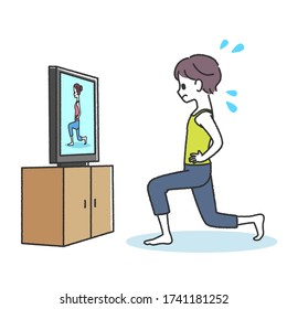 People exercising in front of TV