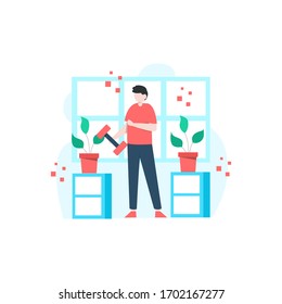 people are exercising in the gym using dumbbells vector illustration, suitable for landing page, ui, website, mobile app, editorial, poster, flyer, article, and banner
