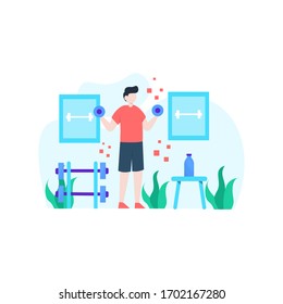 people are exercising in the gym using dumbbells, barbells vector illustration, suitable for landing page, ui, website, mobile app, editorial, poster, flyer, article, and banner