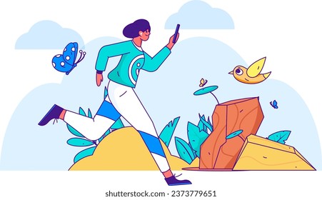 People exercising healthy running vector internet operation illustration
