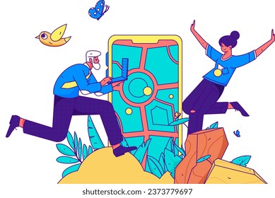 People exercising healthy running vector internet operation illustration

