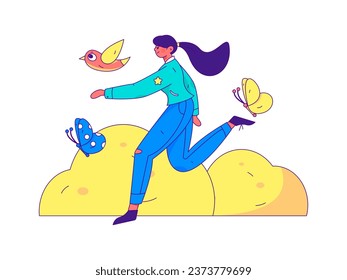 People exercising healthy running vector internet operation illustration
