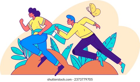 People exercising healthy running vector internet operation illustration
