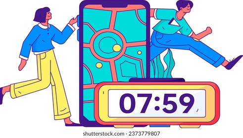 People exercising healthy running vector internet operation illustration
