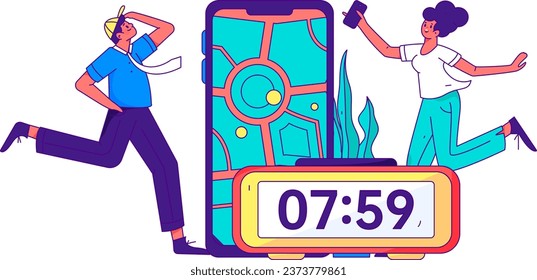 People exercising healthy running vector internet operation illustration
