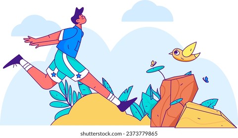 People exercising healthy running vector internet operation illustration
