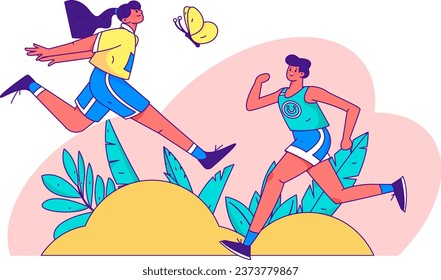 People exercising healthy running vector internet operation illustration
