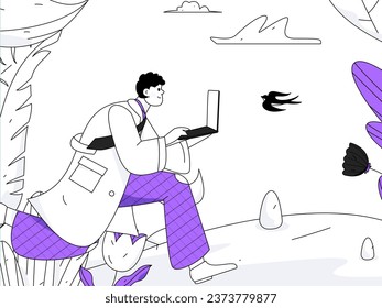 People exercising healthy running vector internet operation illustration
