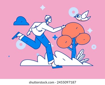 People exercising healthy running vector internet operation illustration

