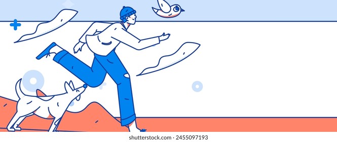 People exercising healthy running vector internet operation illustration
