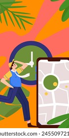People exercising healthy running vector internet operation illustration
