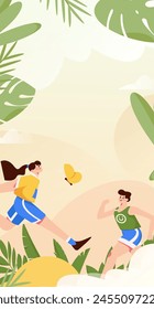 People exercising healthy running vector internet operation illustration
