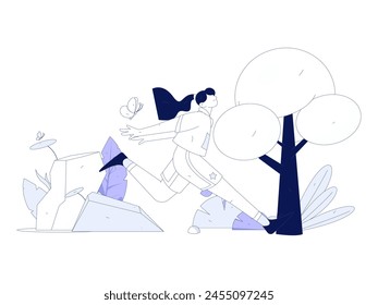 People exercising healthy running vector internet operation illustration
