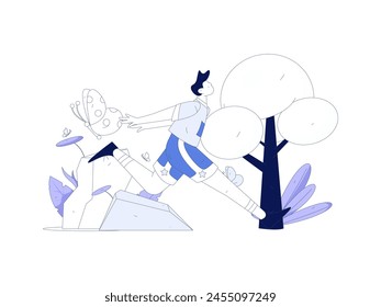 People exercising healthy running vector internet operation illustration
